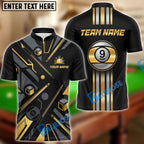 BlueJose Billiards Gold 9 Ball Elite Customized Name, Team Name 3D Shirt (6 Colors)