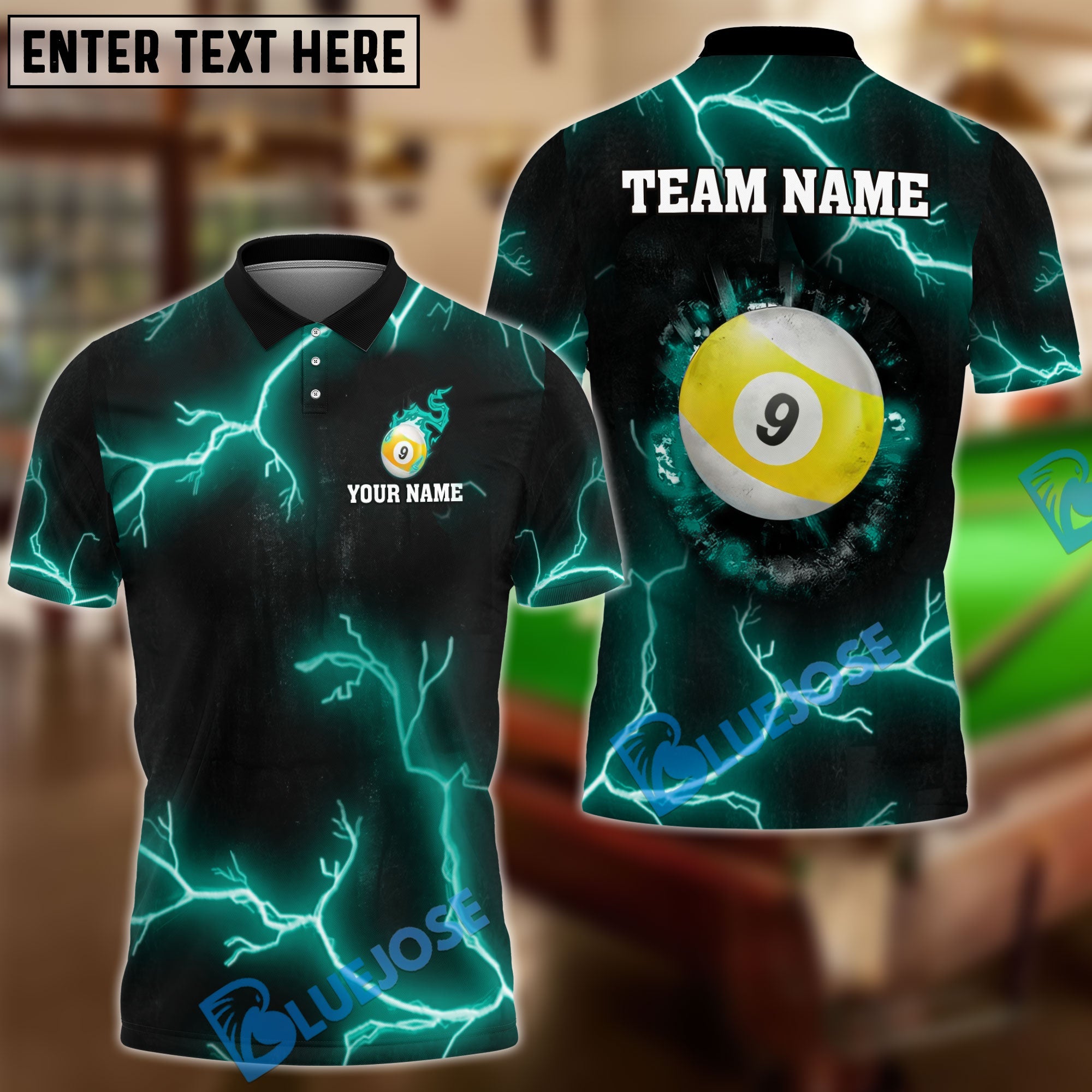BlueJose Billiards Ball 9 The Power Of The God Of Thunder Personalized Name Shirt (4 Colors)