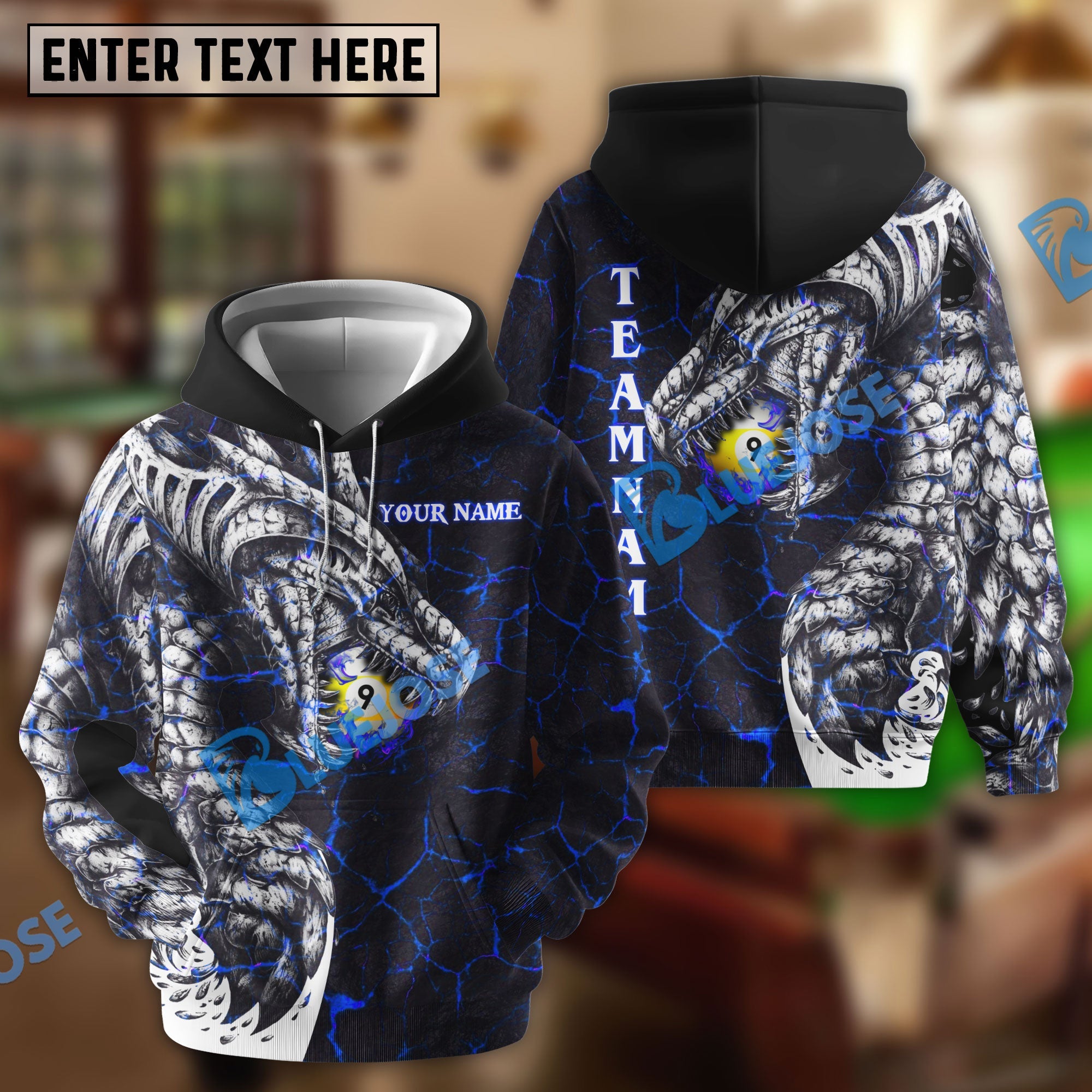 BlueJose Fire Dragon Billiards 9-Ball Personalized Unisex Shirt