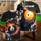 BlueJose Billiards 8 Ball & 9 Ball Smoke Flame Personalized Name Shirt (4 Colors)
