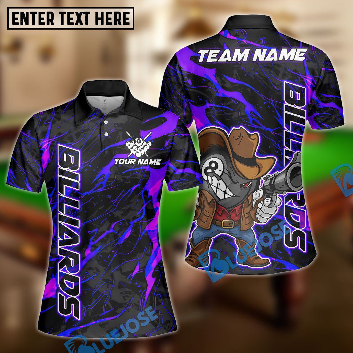 BlueJose Billiards Cowboy 8 Ball Lightning Splash Street Art Customized Name, Team Name 3D Shirt (6 Colors)