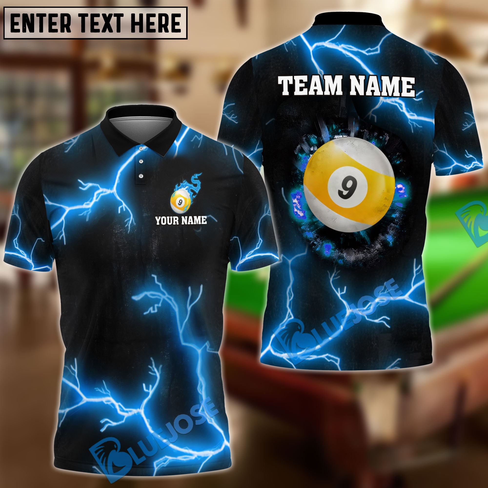 BlueJose Billiards Ball 9 The Power Of The God Of Thunder Personalized Name Shirt (4 Colors)