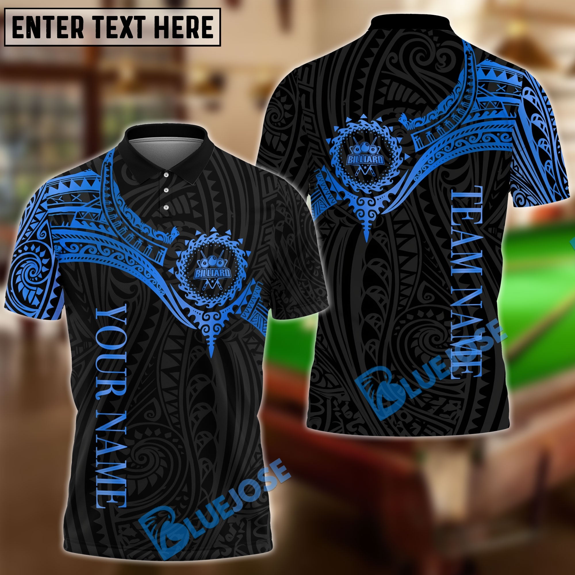 BlueJose Billiards Golden Tribal Pattern Personalized Name Shirt (4 Colors)