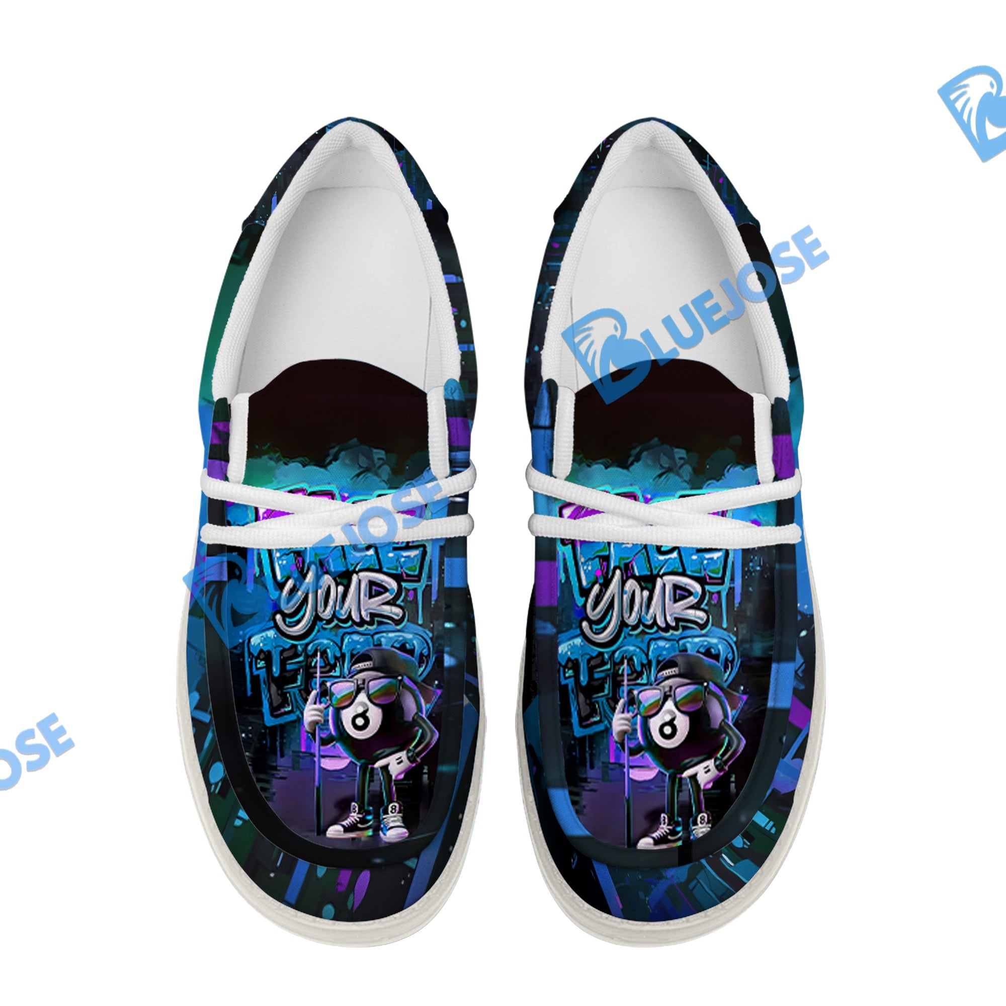 BlueJose Billiards 8 Ball Graffiti Street Art Face Your Fear Style Canvas Loafer Shoes