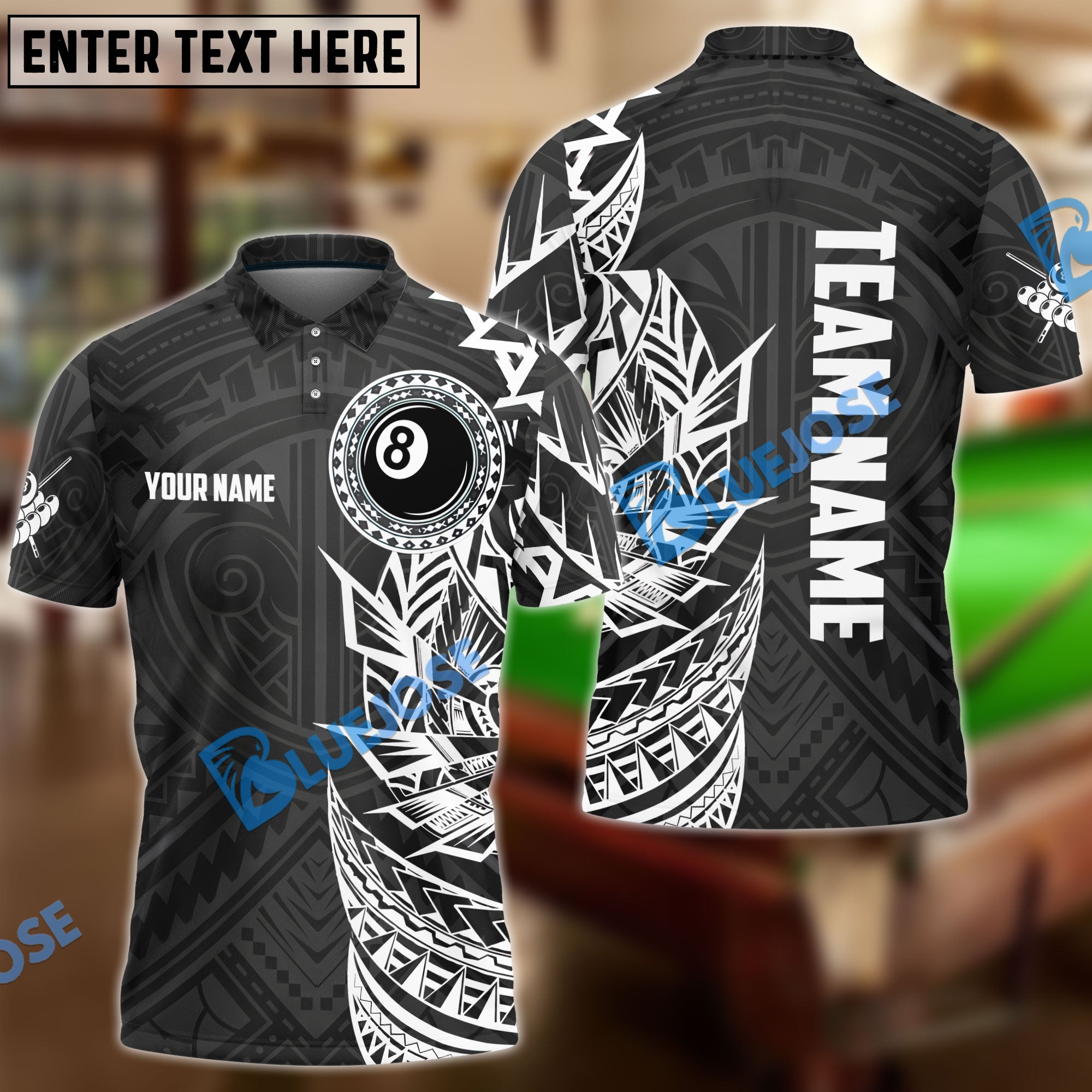 BlueJose Billiards Ball 8 Tribal Pattern Personalized Name Team Name Unisex Shirt (4 Colors)