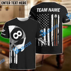 BlueJose Billiards Ball 8 Skull American Flag Customized Name, Team Name 3D Shirt