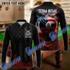 BlueJose Billiards 8 Ball Smoke American Flag Personalized Name, Team Name Shirt