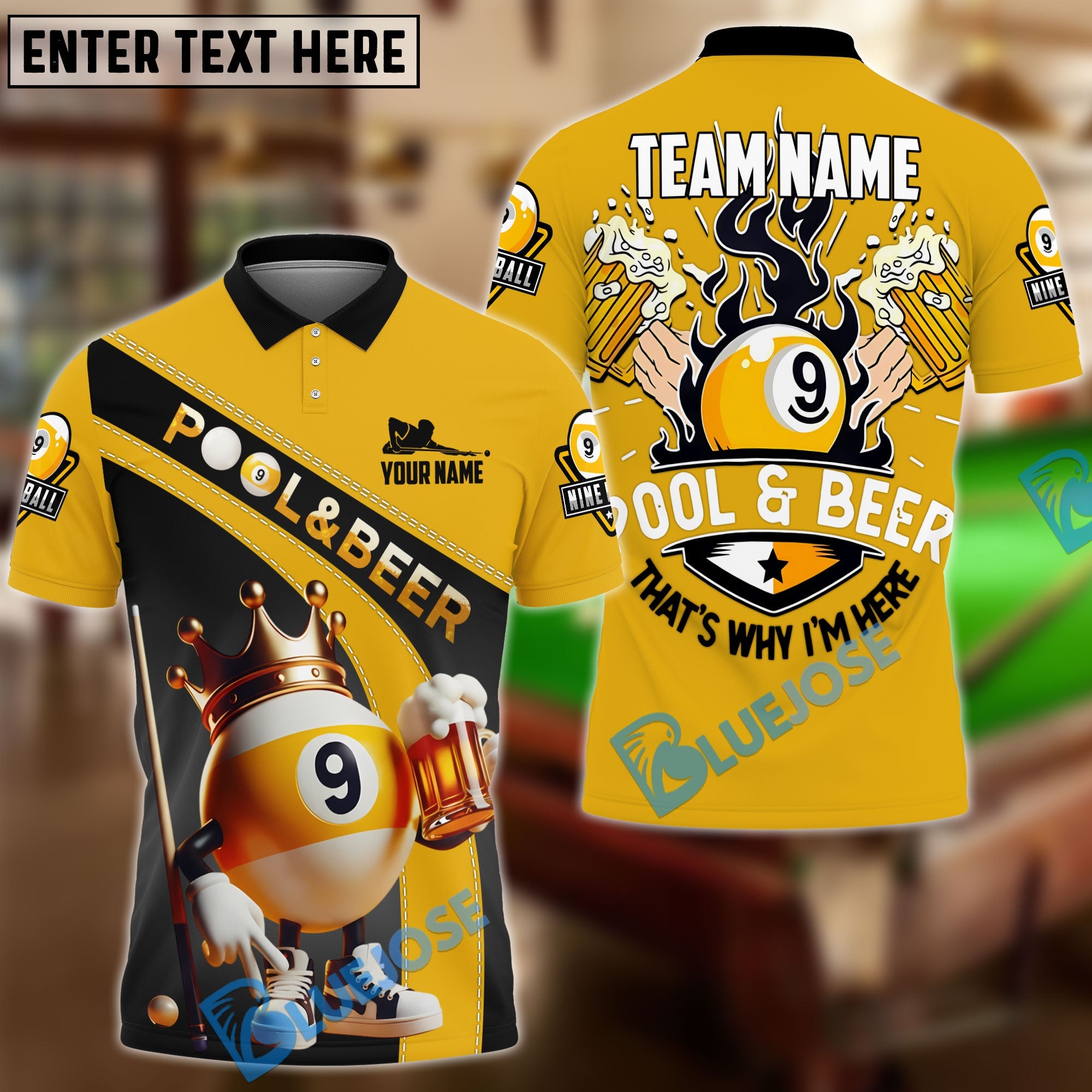 BlueJose Billiards Ball 9 Funny Pool And Beer Customized Name, Team Name 3D Shirt