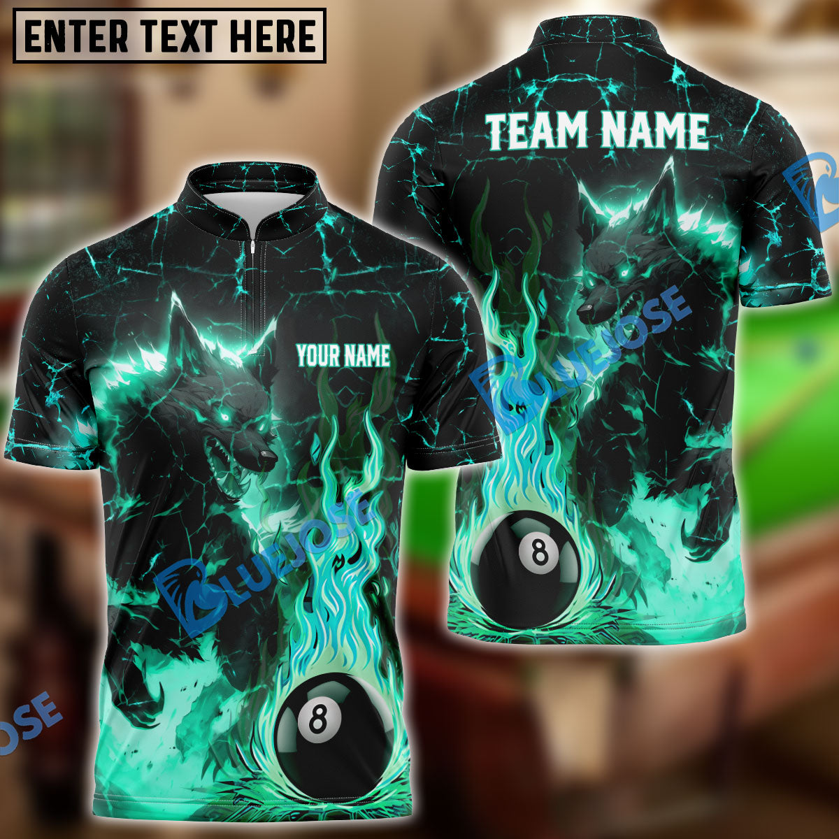 BlueJose Billiards Ball 8 Magma Wolf Personalized Name, Team Name Unisex Shirt (4 Colors)