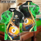 BlueJose Billiards Ball 9 Fiery Golden Flame Personalized Name, Team Name Unisex Shirt (4 Colors)