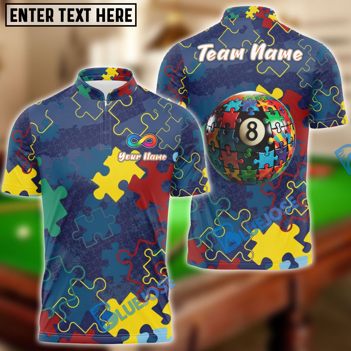BlueJose Billiards 8 Ball Autism Awareness Puzzle Personalized Shirt