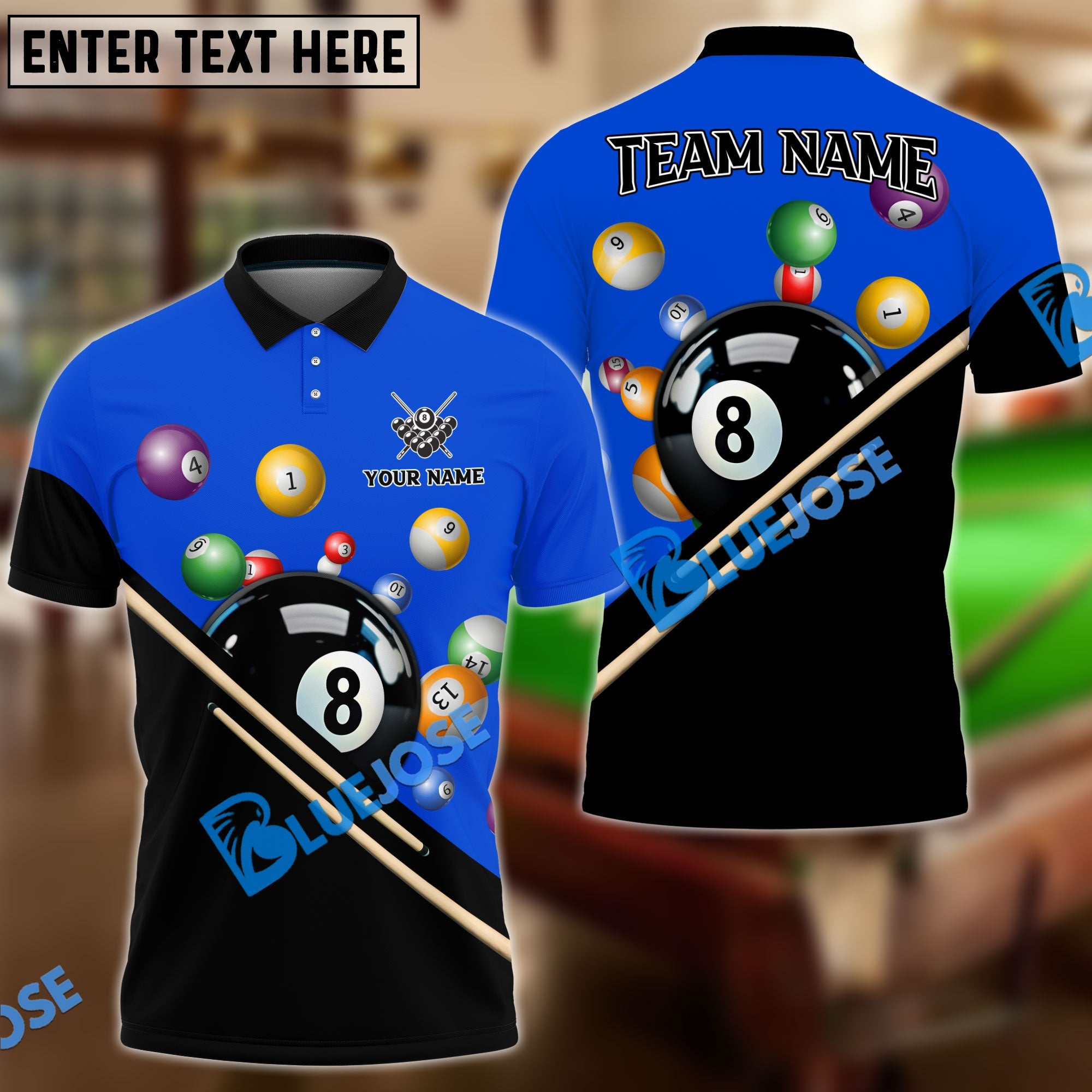 BlueJose Billiards Sublimated Classic Personalized Shirt (4 Colors)