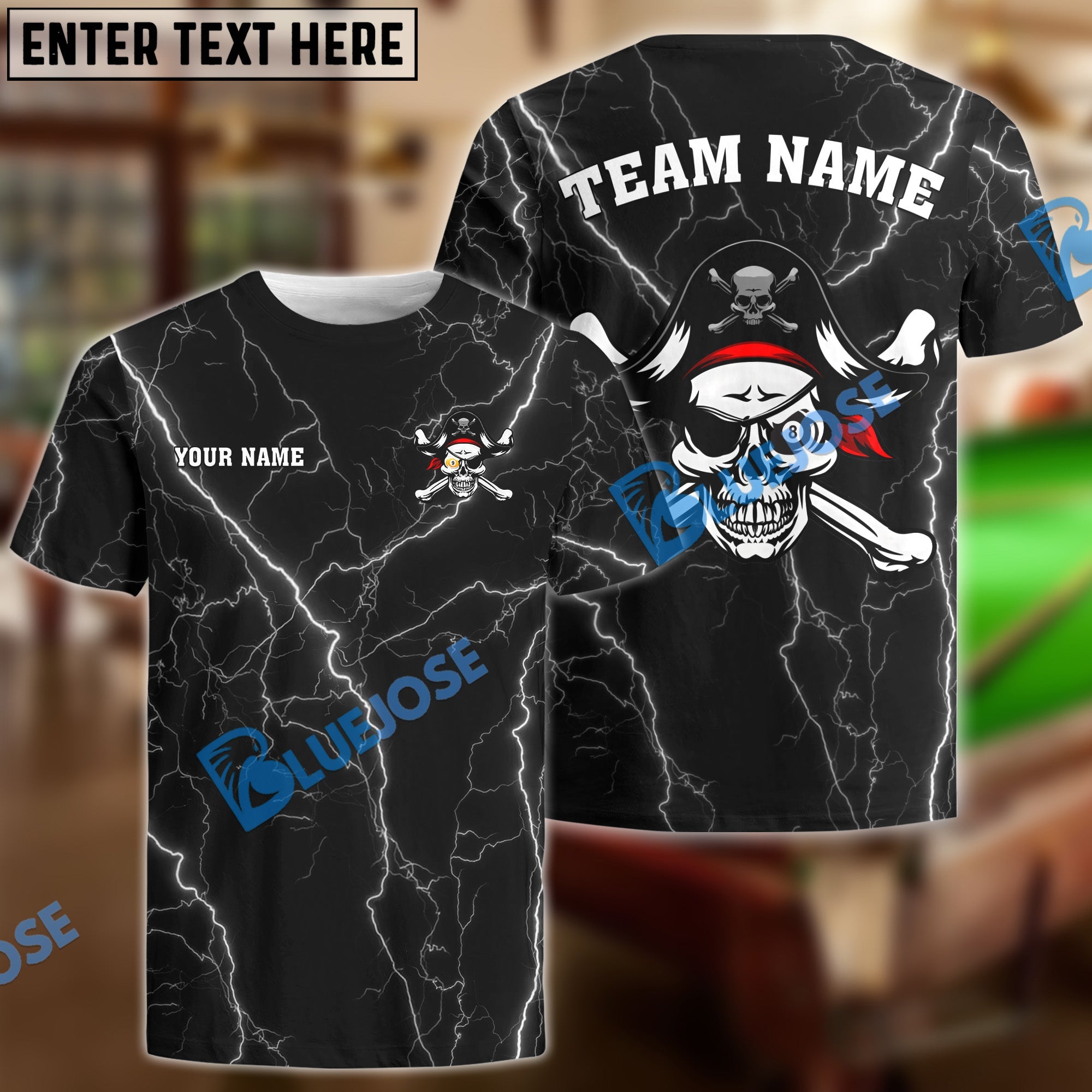 BlueJose Billiards Pirate Personalized Name, Team Name Unisex Shirt