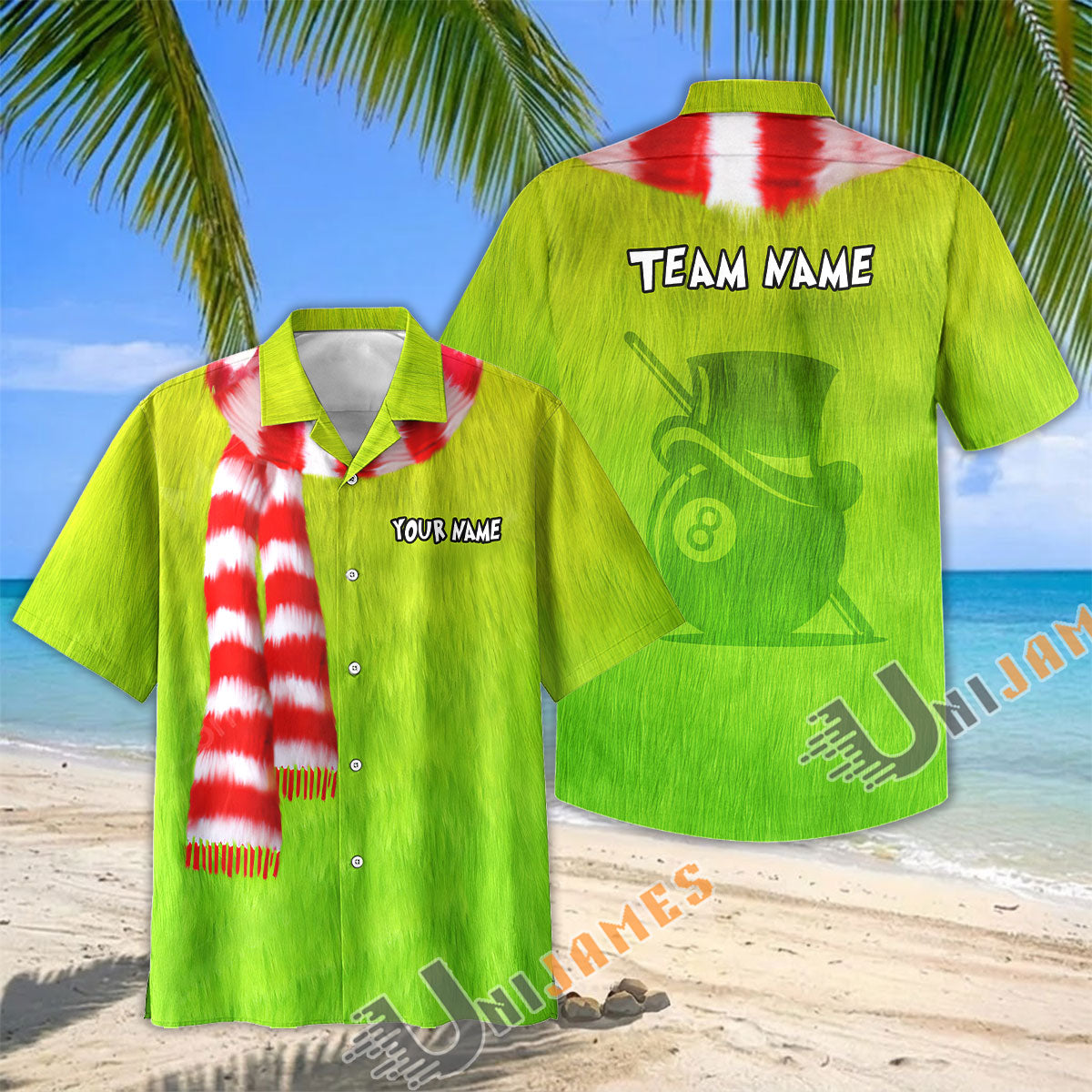 BlueJose Billiards Ball 8 Green Furry Grinch Style Customized Name, Team Name 3D Shirt
