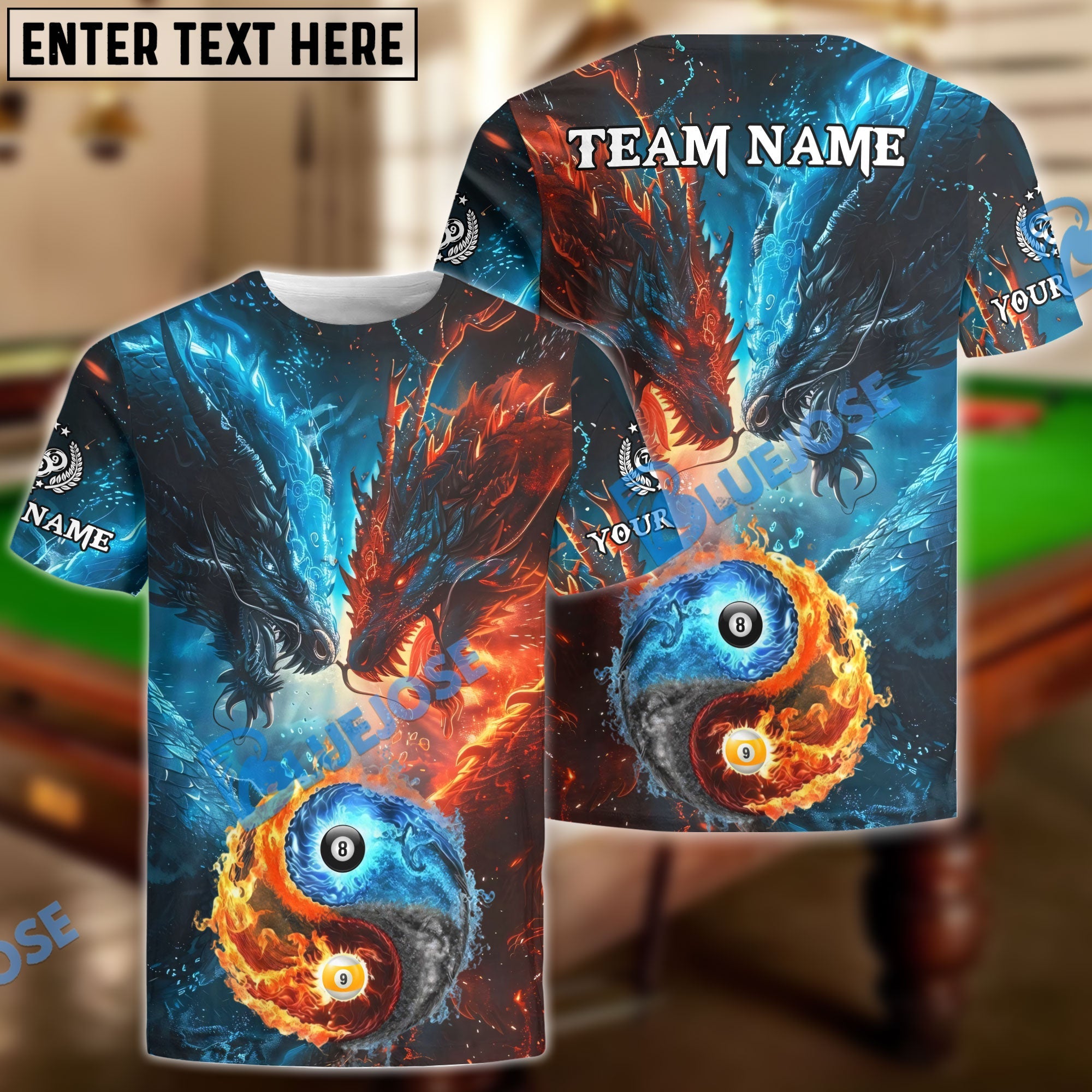 BlueJose Billiards Ball 8 & 9 Water Dragon VS Fire Dragon Personalized Shirt