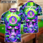BlueJose Billiards Ball 8 Flame Hollow Skull Personalized Name, Team Name Unisex Shirt (4 Colors)