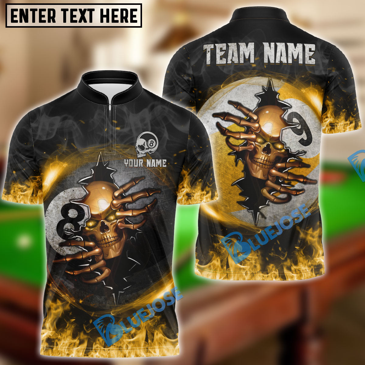 BlueJose Billiards Ball 8 And 9 Fire Skull Crack Personalized Name, Team Name Unisex Shirt (6 Colors)