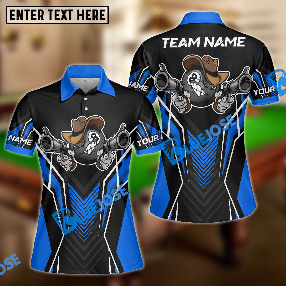 BlueJose Billiards 8 Ball Cowboy Gunny Premium Personalized Name, Team Name Unisex Shirt (4 Colors)