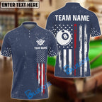 BlueJose Billiards Ball 8 USA Flag with Vertical Cues Customized Name, Team Name 3D Shirt