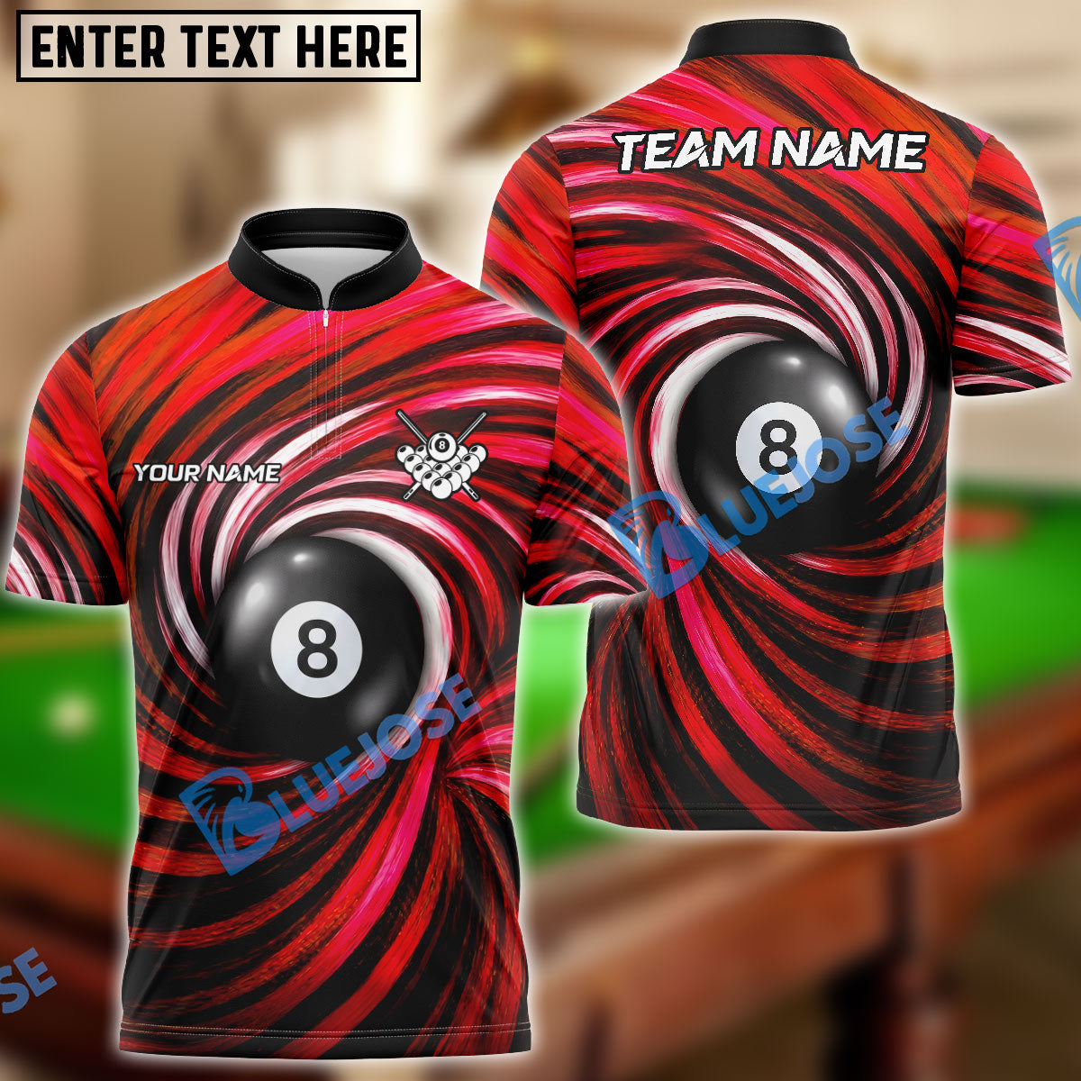 BlueJose Billiards Ball 8 Spinning Wave Personalized Name Shirt (4 Colors)