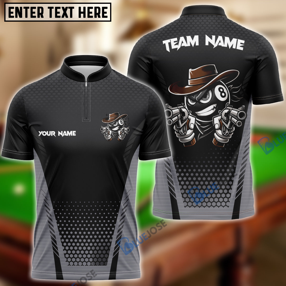 BlueJose Billiards Ball 8 Funny Cowboy Gunslinger Character Customized Name, Team Name 3D Shirt (6 Colors)