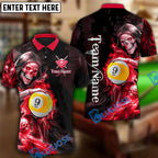BlueJose Billiards Flame Grim Reaper Holding 9 Ball Personalized Name, Team Name Unisex Shirt (4 Colors)