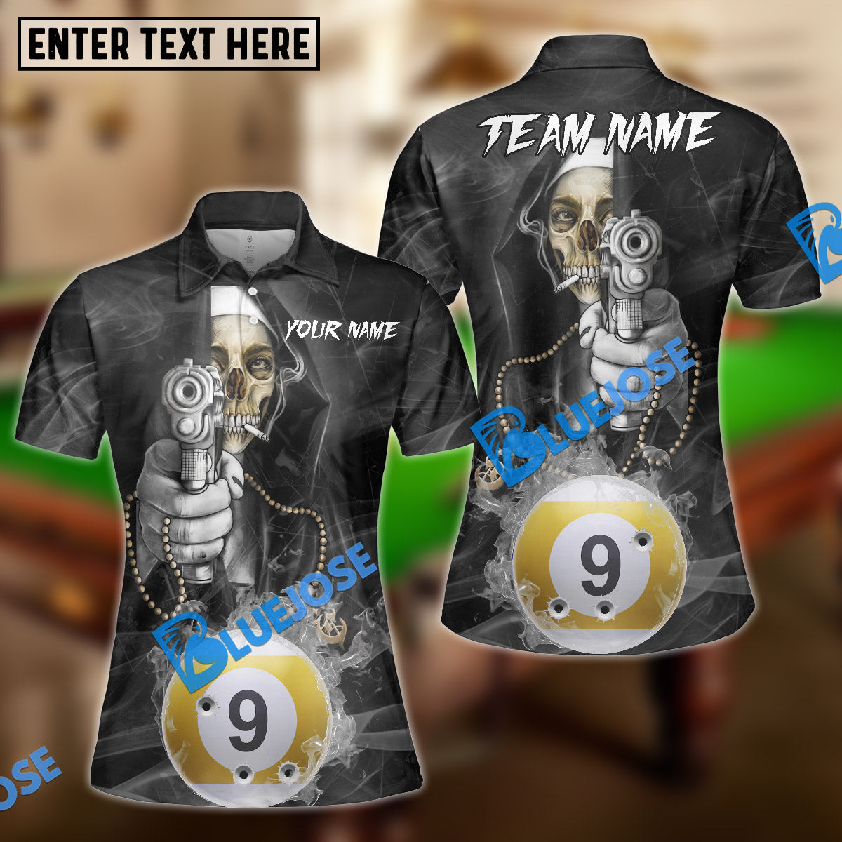 BlueJose Billiards Ball 9 Nun Reaper Shooter Customized Name, Team Name 3D Shirt