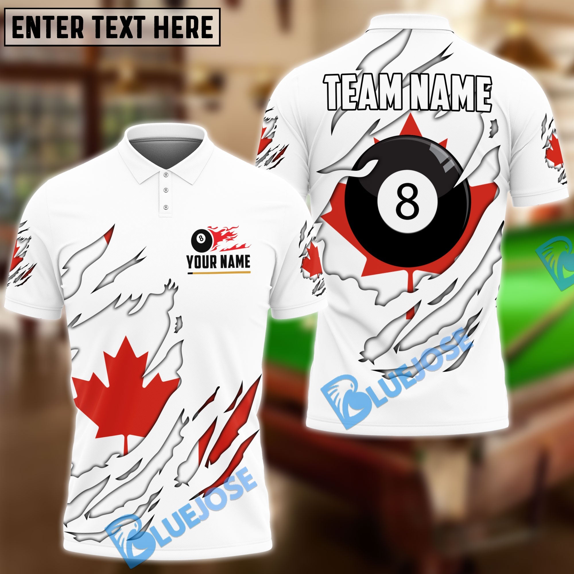 BlueJose Billiards Ball 8 Sport Canada Maple Leaf Scratch Design  Personalized Shirt (2 Colors)