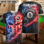 BlueJose Billiards 8 Ball American Flag Smoke Fire Punisher Skull Design Personalized Shirt