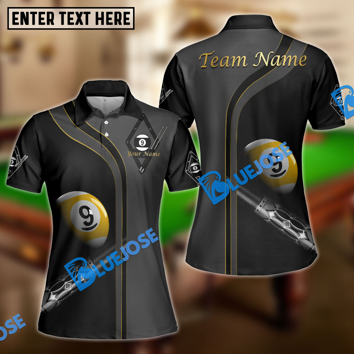 BlueJose Billiards Ball 9 Deep Fantasy Personalized Name, Team Name Unisex Shirt (4 Colors)