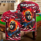 BlueJose Billiards 8 Ball Street Style Flaming Personalized Name, Team Name Unisex Shirt (4 Colors)
