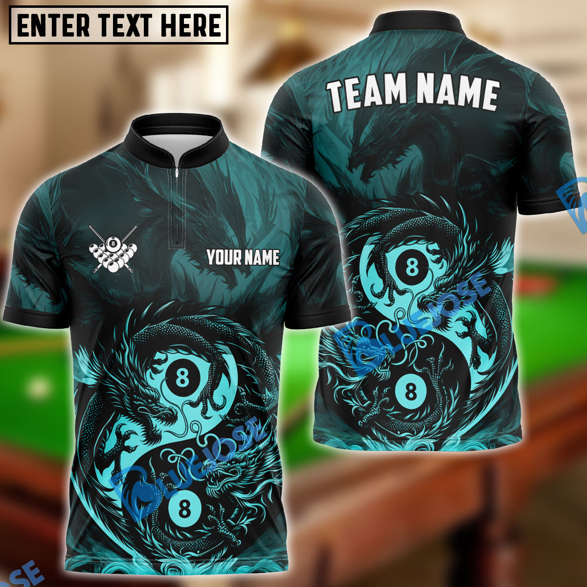 BlueJose Billiards Yin And Yang Ball 8 Dragon Personalized Name Shirt (4 Colors)