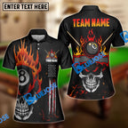 BlueJose Billiards Ball 8 Skull Fire Personalized Name & Team Name Shirt (4 Colors)