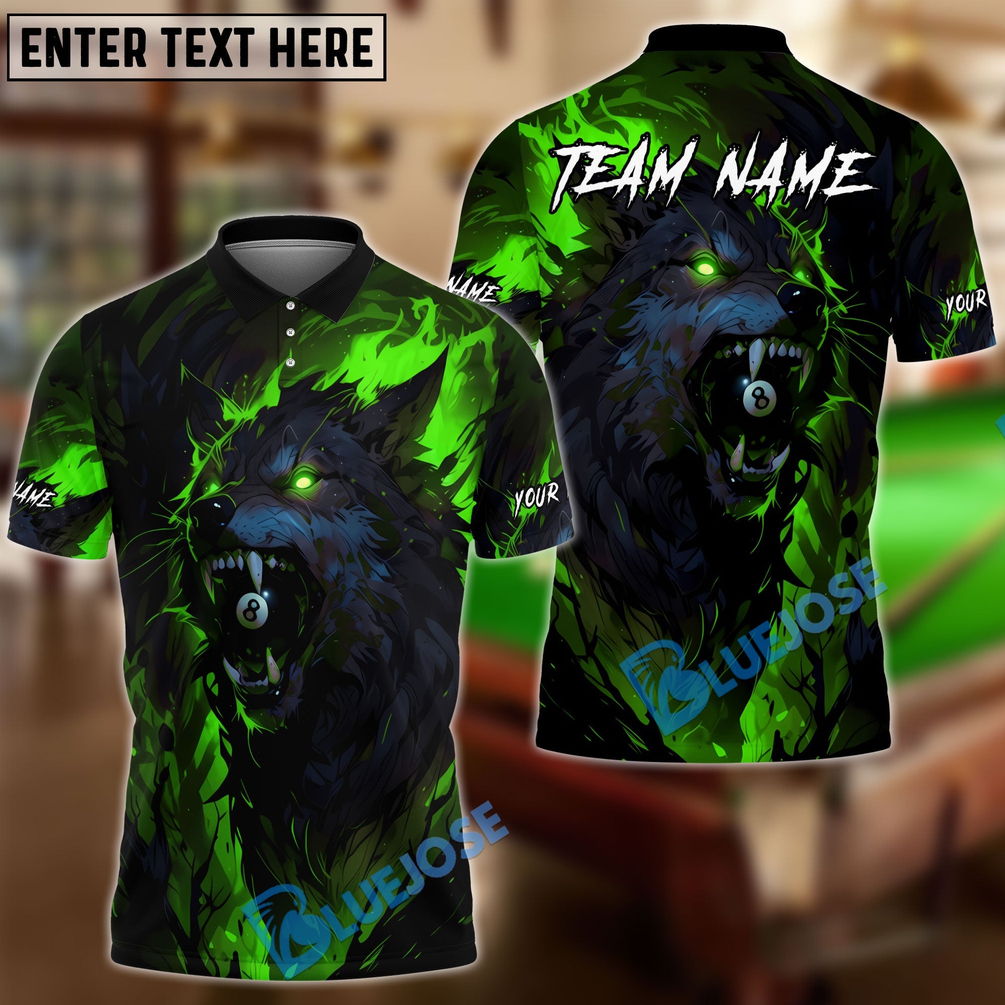 BlueJose Billiards 8 Ball Werewolf Rage Personalized Name, Team Name Unisex Shirt (4 Colors)