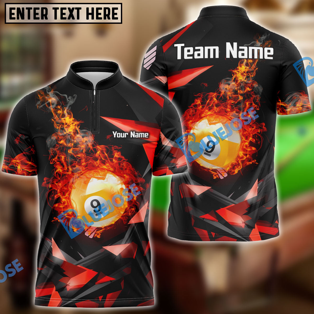 BlueJose Billiards Ball 9 Falling Fireball Red Personalized Shirt