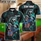 BlueJose Billiards Ball 8 Fire Skull US Flag Personalized Name, Team Name Shirt (6 Colors)