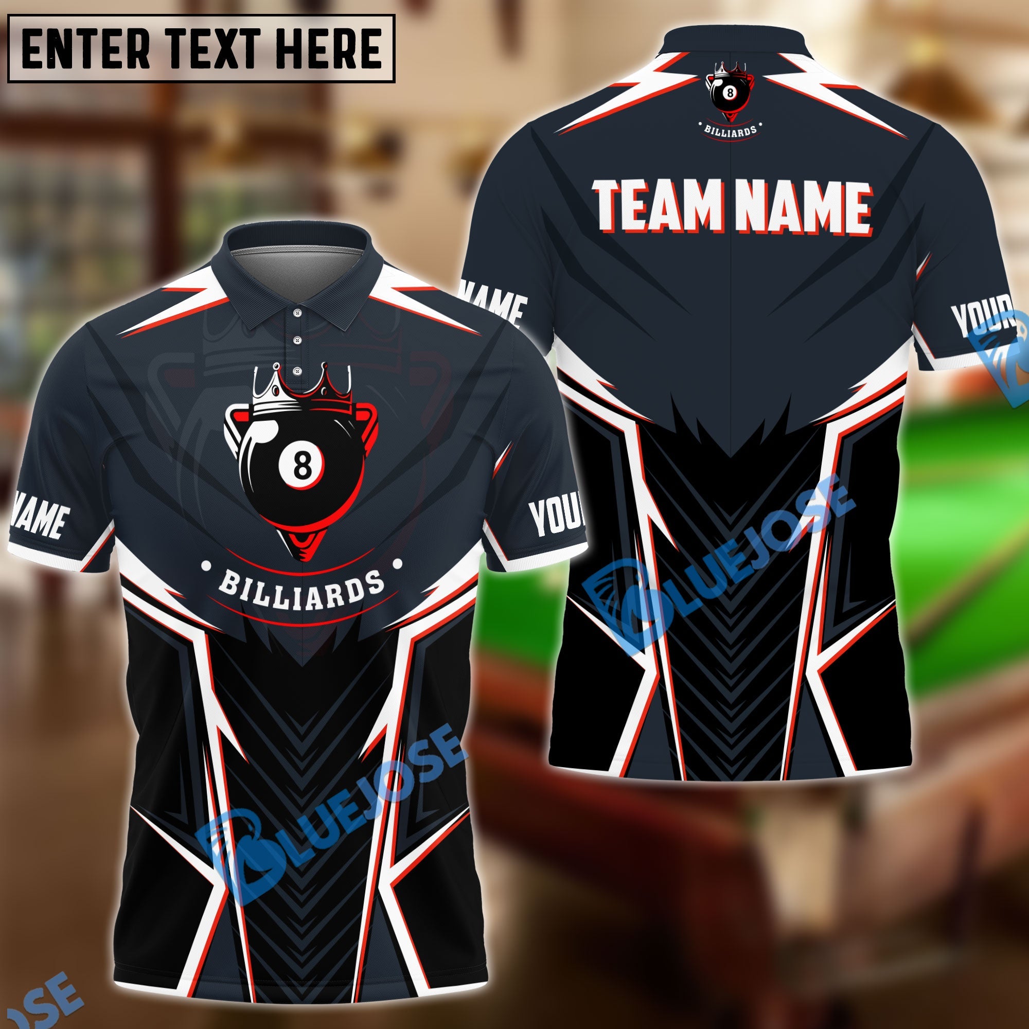 BlueJose King Billiards Ball 8 Personalized Name Shirt (6 Colors)