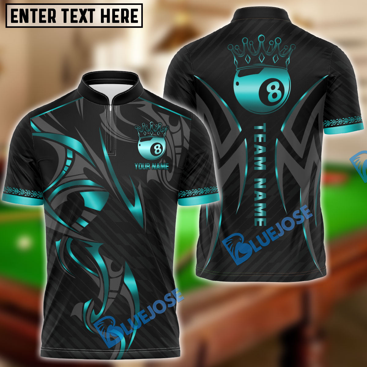 BlueJose Billiards Ball 8 Crown Personalized Name, Team Name Unisex Shirt (4 Colors)