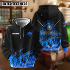 BlueJose Billiards 8-Ball Fire Pattern Blue Shirt For Kids