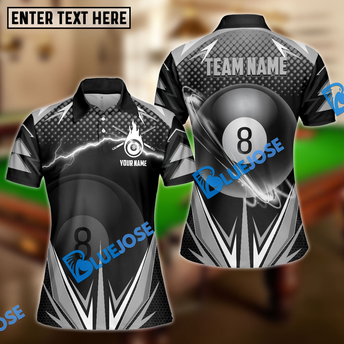BlueJose Billiards Gray Personalized Name, Team Name Shirt