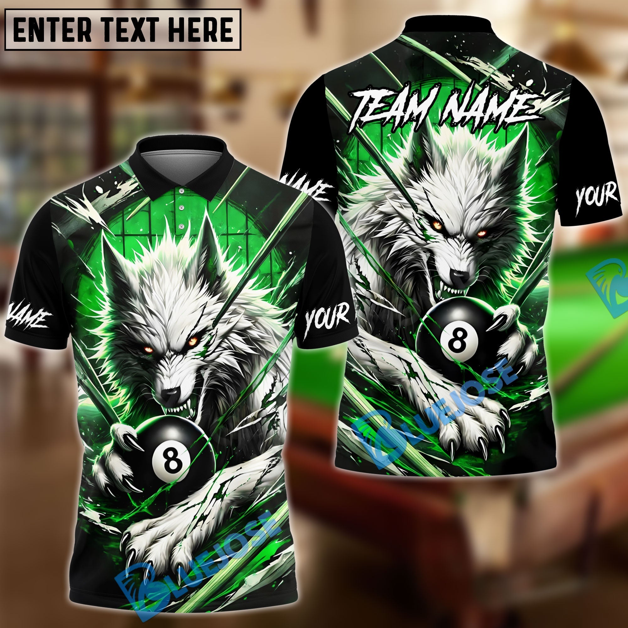 BlueJose Billiards 8 Ball Bloody Wolf Personalized Name, Team Name Unisex Shirt ( 4 Colors )