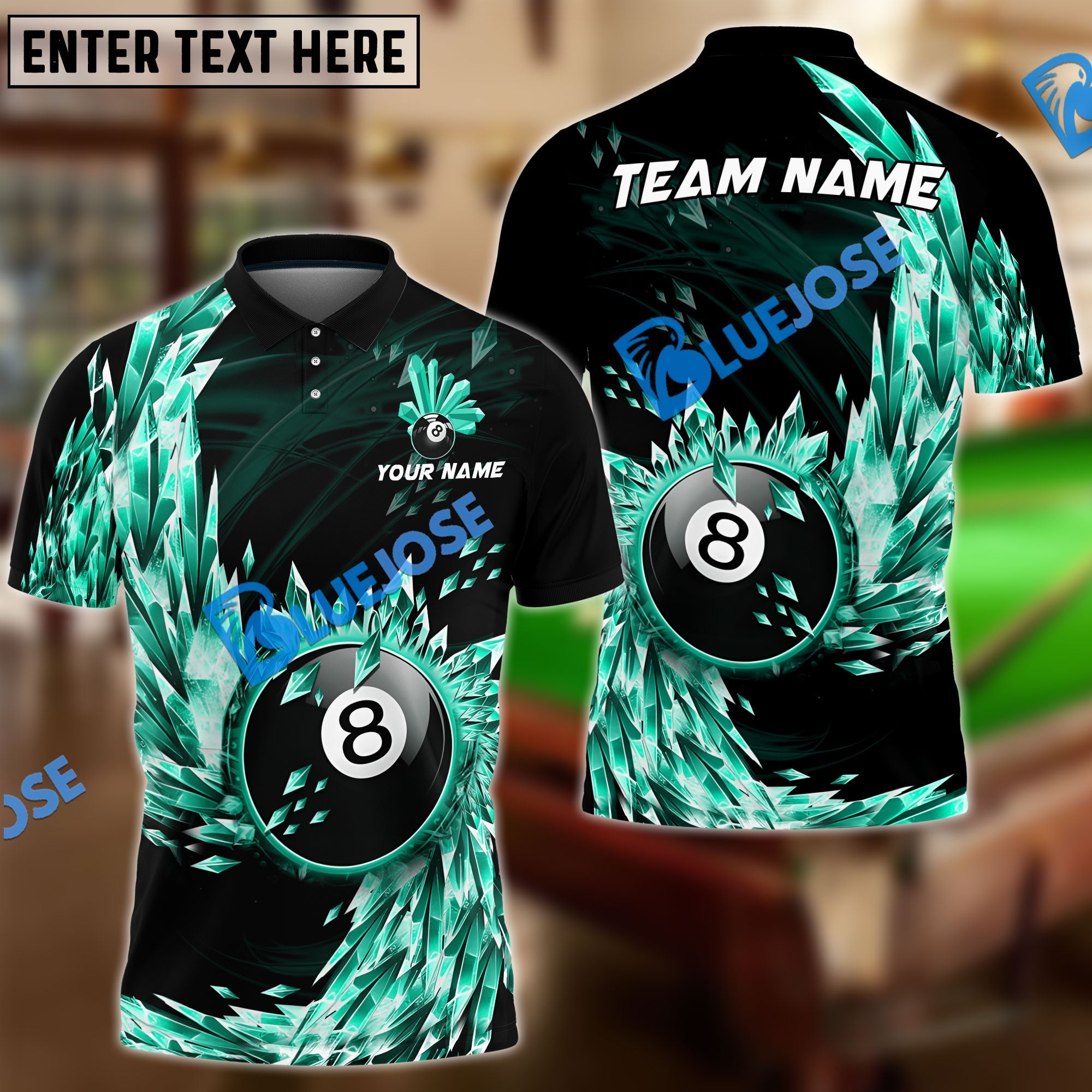 BlueJose Billiards Ball 8 Breath Of Ice Personalized Name, Team Name Shirt (6 Colors)