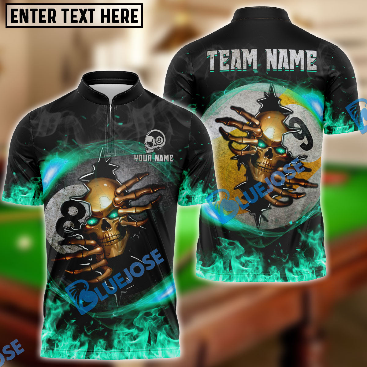 BlueJose Billiards Ball 8 And 9 Fire Skull Crack Personalized Name, Team Name Unisex Shirt (6 Colors)