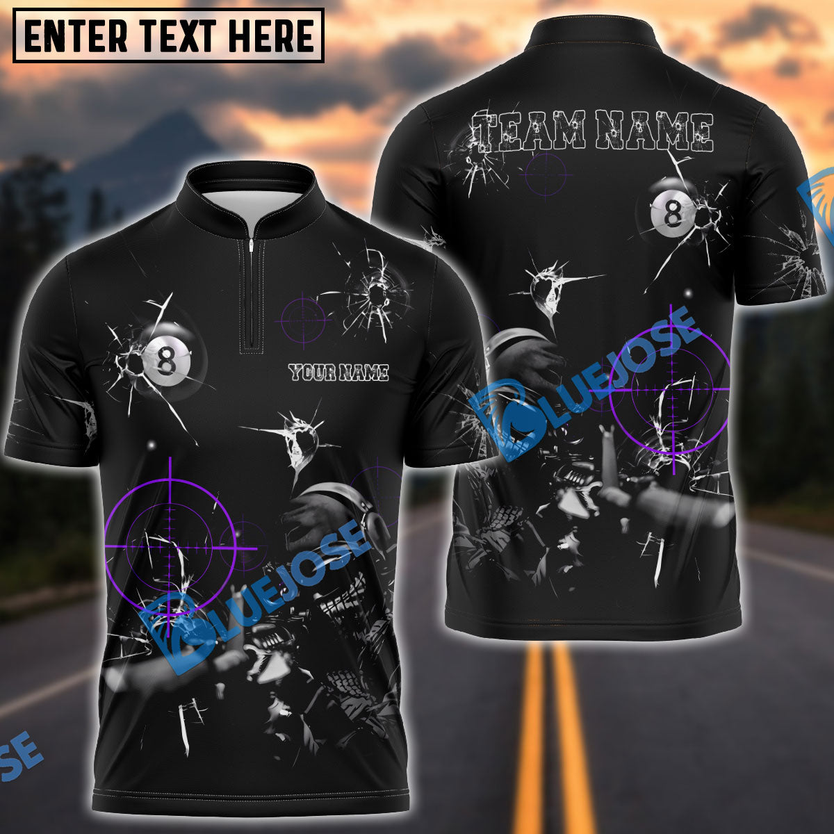 BlueJose Billiards 8-Ball Shooting Aim Sniper Customized Name, Team Name 3D Shirt (4 Colors)