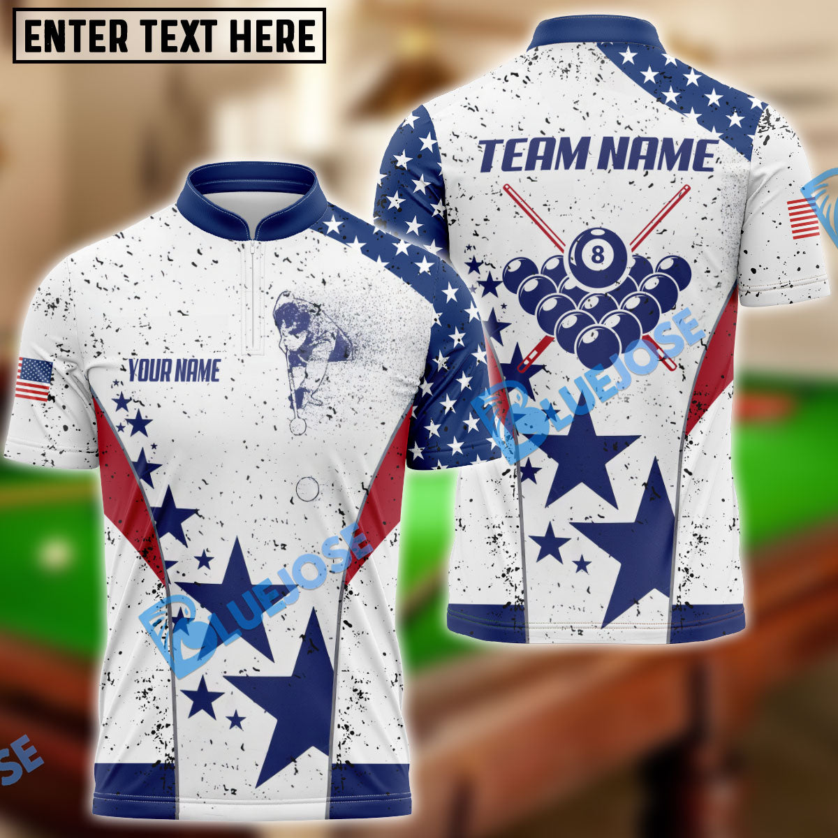 BlueJose Billiard Ball Flag Us Design Personalized Name, Team Name Unisex Shirt