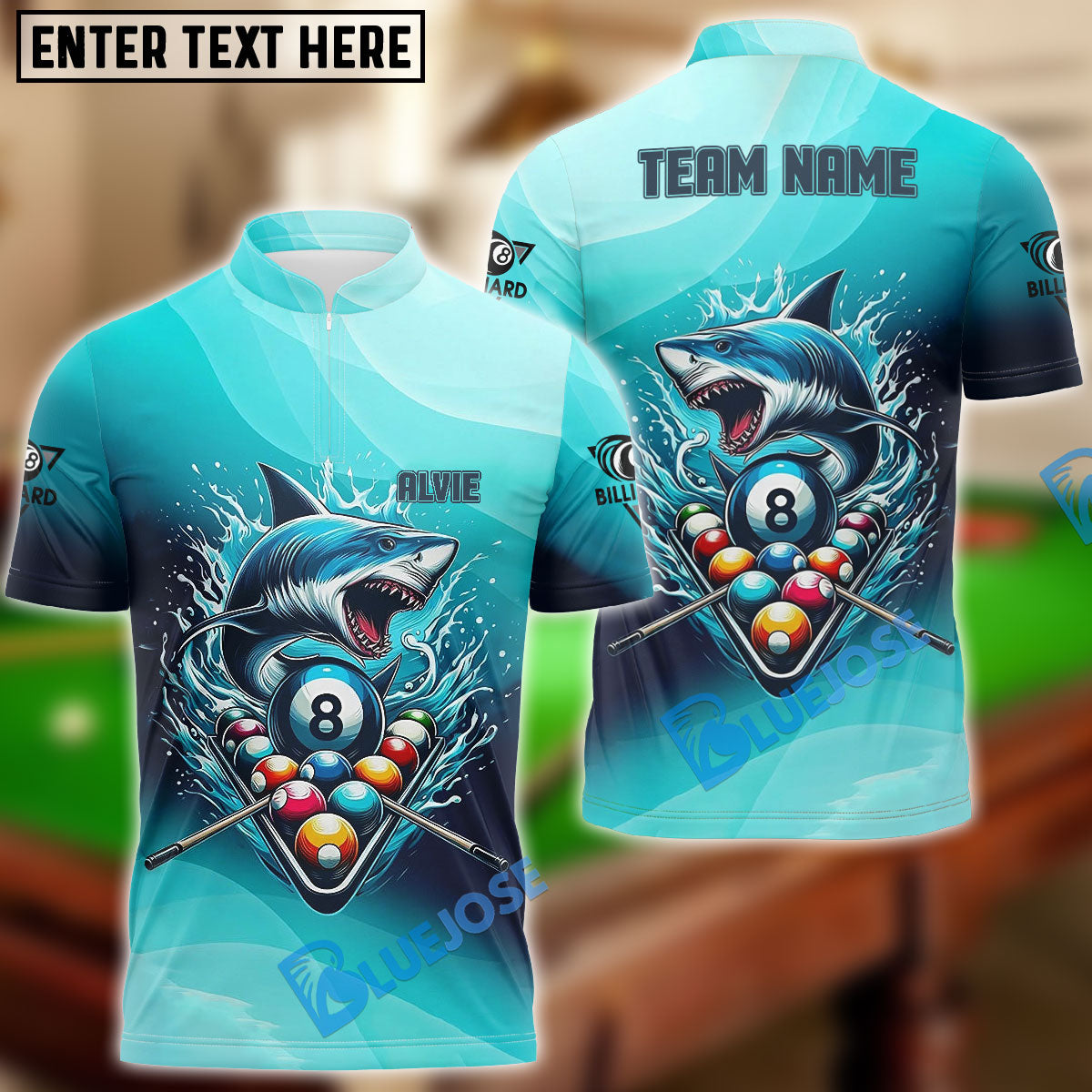 BlueJose Pool Ball Shark Billiards Shirts Personalized Name, Team Name Shirt