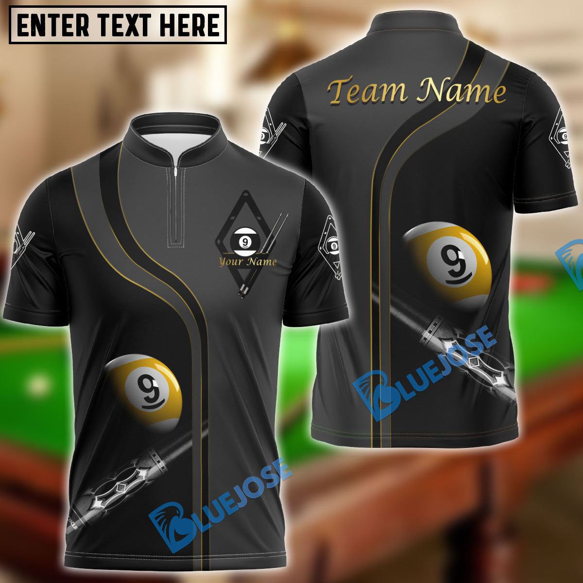 BlueJose Billiards Ball 9 Deep Fantasy Personalized Name, Team Name Unisex Shirt (4 Colors)