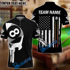 BlueJose Billiards Ball 8 Skull American Flag Customized Name, Team Name 3D Shirt
