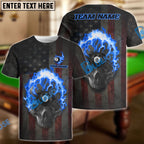 BlueJose Billiards Ball 8 Pool American Hell Fire Skull Personalized Name & Team Name Shirt (4 Colors)
