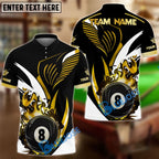 BlueJose Billiards Ball 8 Pool Golden Flame Personalized Name & Team Name Shirt (4 Colors)